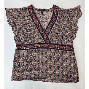 Y2K Vintage Lord & Taylor 100% Silk Boho Floral Top 14 Ruffle Sleeve Cottagecore